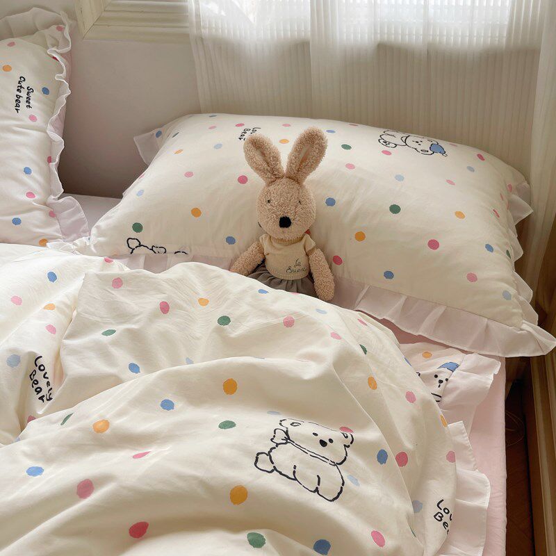 少女心荷叶花边水洗棉床单四件套床上G用品学生宿舍被罩床单三件