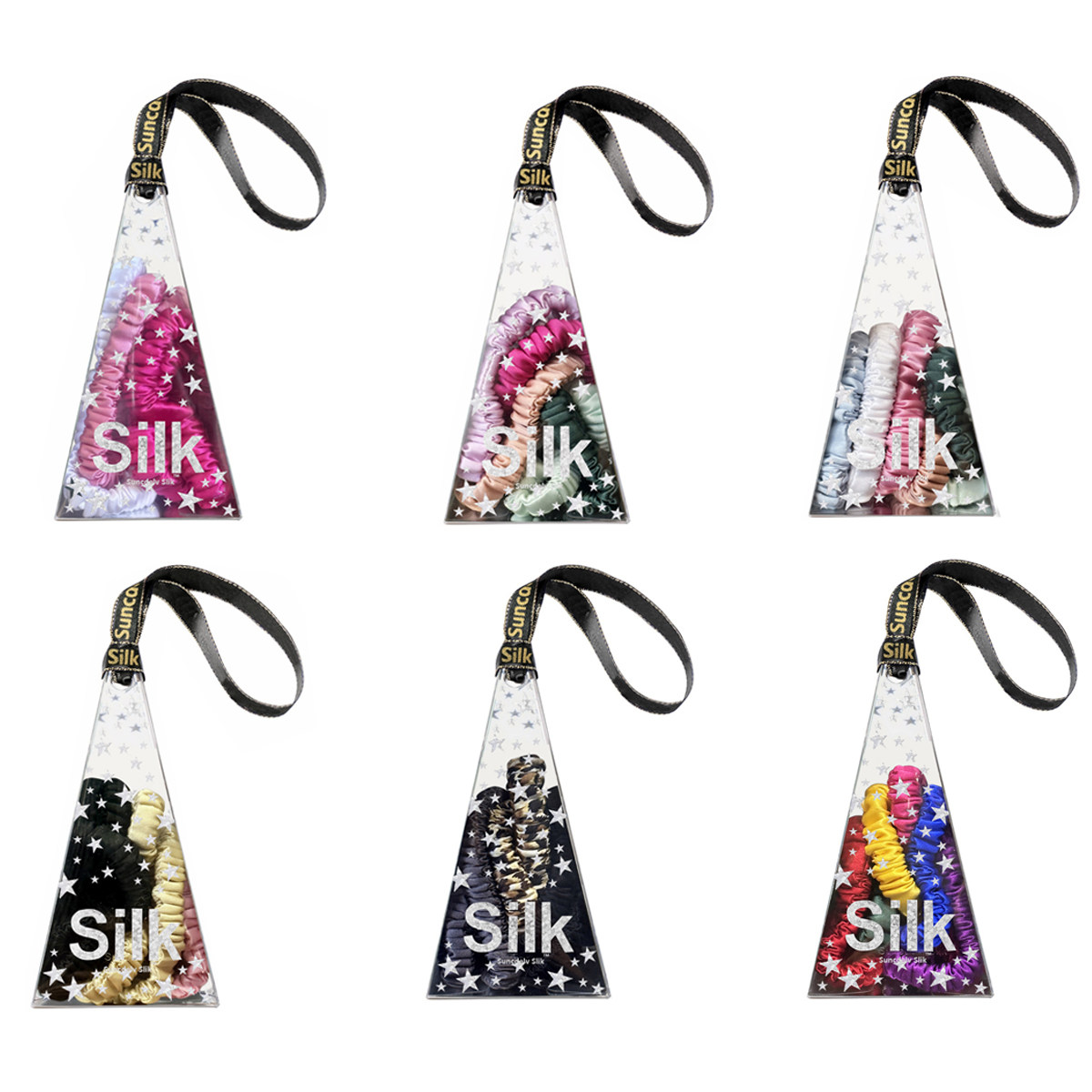 SUNCDELV女士真丝发圈 简约小肠真丝发绳 发饰丝带礼盒6条装