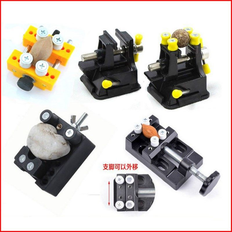 核桃木雕刻小台钳 橄榄核 桃胡微雕牙雕玉石夹具夹床台虎钳夹