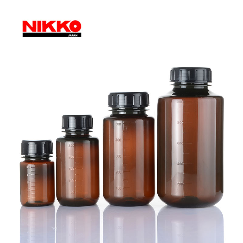 NIKKO高透棕色PP塑料瓶100/250/500/1000ml广口试剂瓶样品分装瓶