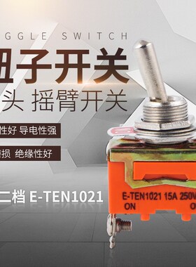 1021钮子开关摇杆开关15A 250V 2脚 2档 安装孔12MM拨杆摇臂开