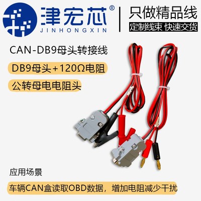 CAN转DB9母头调试线 转公头 内置电阻120 测试线 DB9香蕉头线束