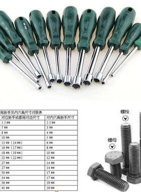 外六角套筒螺丝刀5.5mm内六方起子套筒扳手加长加深螺母显卡铜。