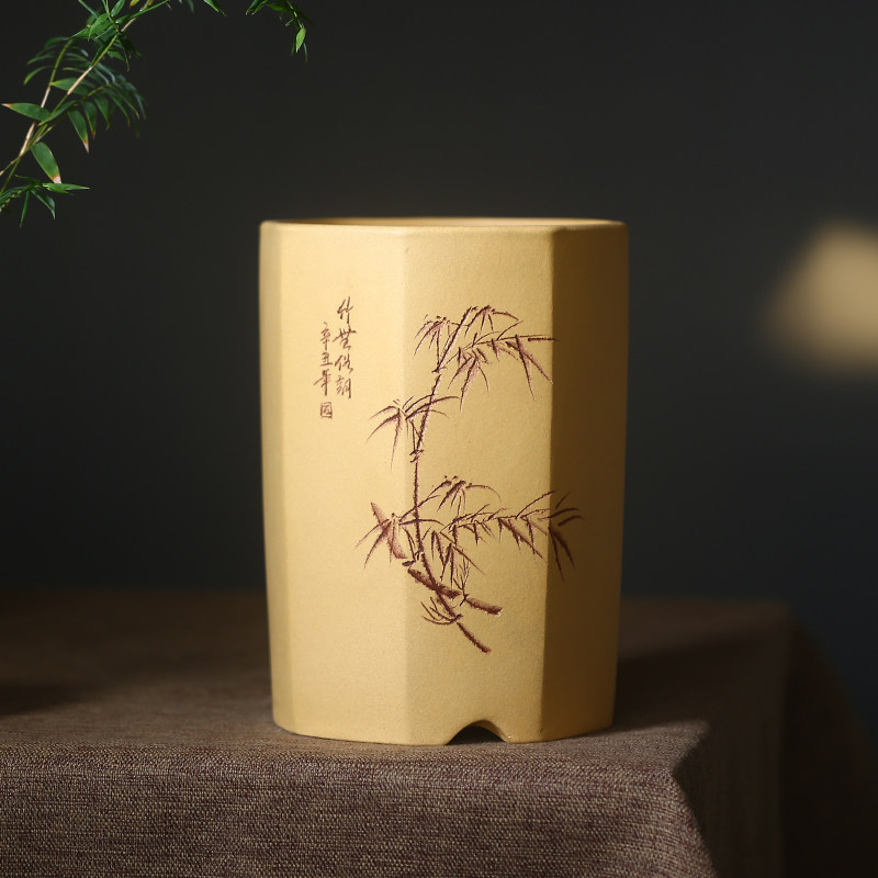 精品紫砂花盆兰花盆六方君子兰盆兰草花盆室内阳台绿植兰花专用盆