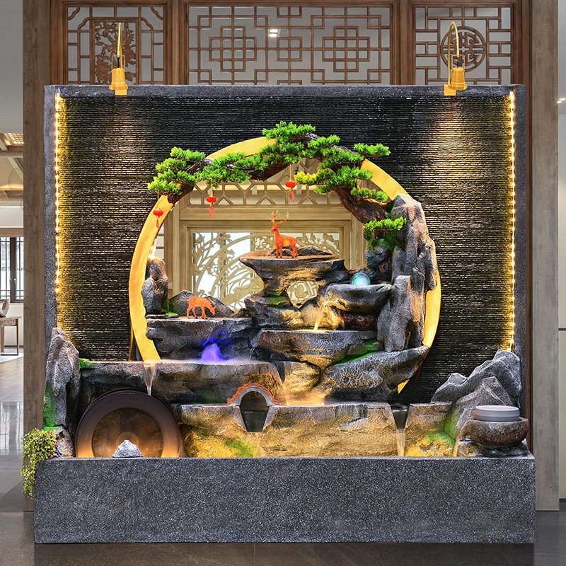水幕墙流水屏假山水景风酒店大堂客厅办公室别墅庭院花园布置摆件