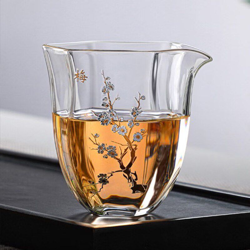 金镶玉玻璃公道杯透明分茶器个人功夫茶具品耐Q热手工精致茶杯公