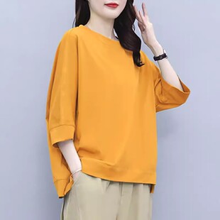 春装 时尚 上衣胖mm显瘦2025新款 夏装 七分袖 洋气漂亮小衫 t恤女大码