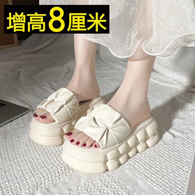 8cm厚底增高一字拖鞋女夏外穿2025新款小个子松糕软底配裙子凉鞋