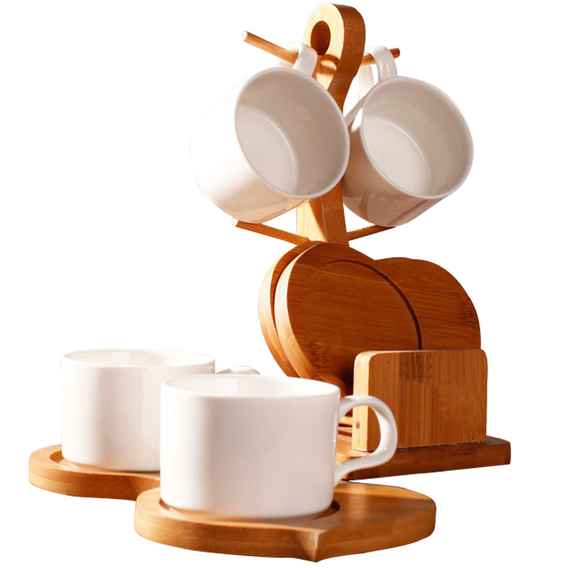 下午茶咖啡杯套装带杯垫杯架欧式杯具套日韩简约陶V瓷红茶杯具组