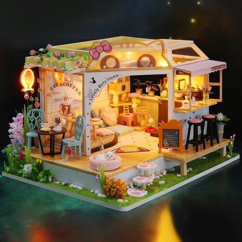 手工diy小屋咖啡店制作拼装房子微缩场景猫屋模型创意生日礼物女