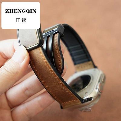 适用Apple苹果手表s10s9ultra8se手表带765432真皮疯马纹秋冬男女