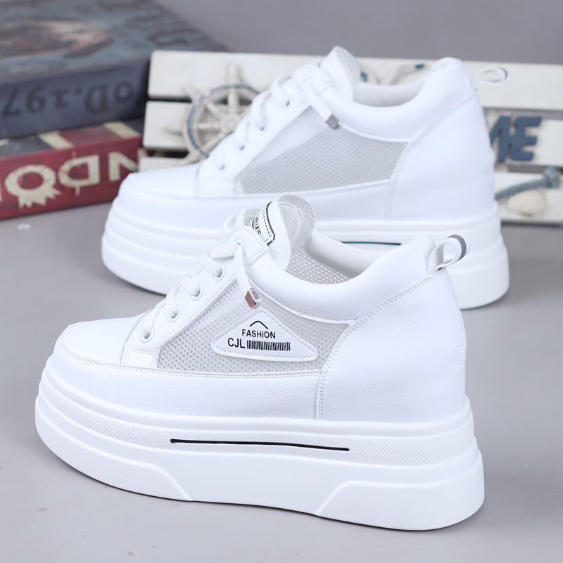 2023春夏网面透气网红小白鞋女厚底内增高8cm百搭休闲鞋运动网鞋