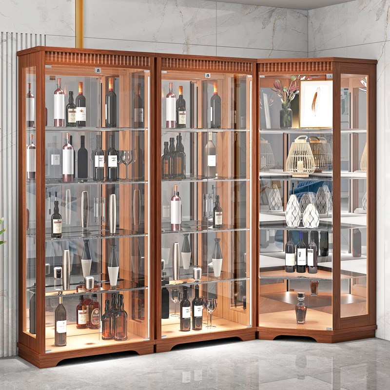 实木酒柜展示柜现代简约客厅靠墙家F用中式小酒柜玻璃门装饰柜带