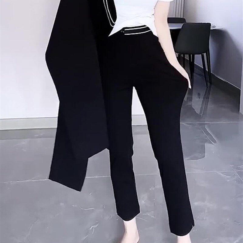 梨型身材直筒休闲烟管裤女大码胖妹妹显瘦新款夏季薄款九分西装裤