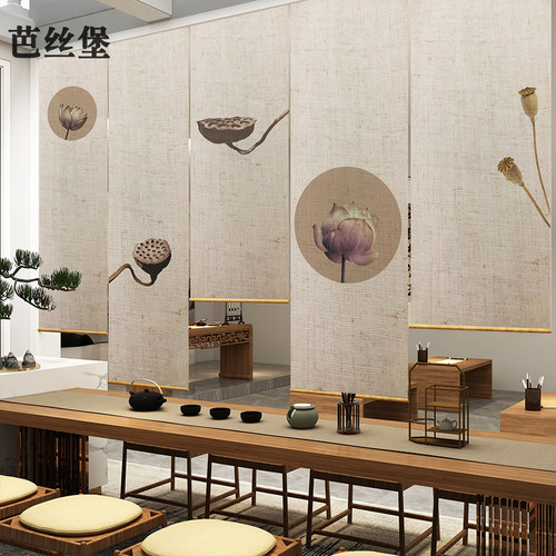 中式卷帘窗帘遮光家用免打孔w安装升降办公室书房厨房客厅装饰电