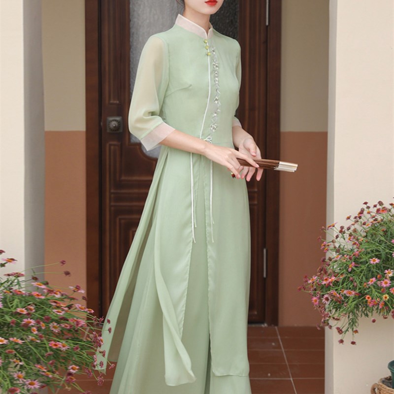 茶服仙气禅意中国风唐装女套装改良汉服上衣茶艺服装采耳师工作服
