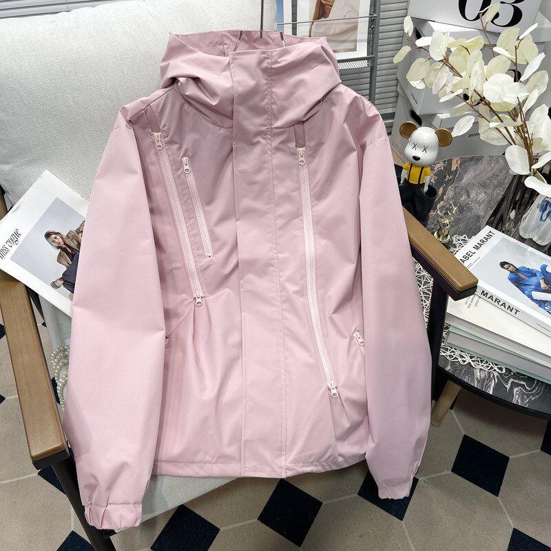 胡子叔大码女装显瘦休闲冲锋衣秋冬新品时尚宽松防风运动连帽夹克
