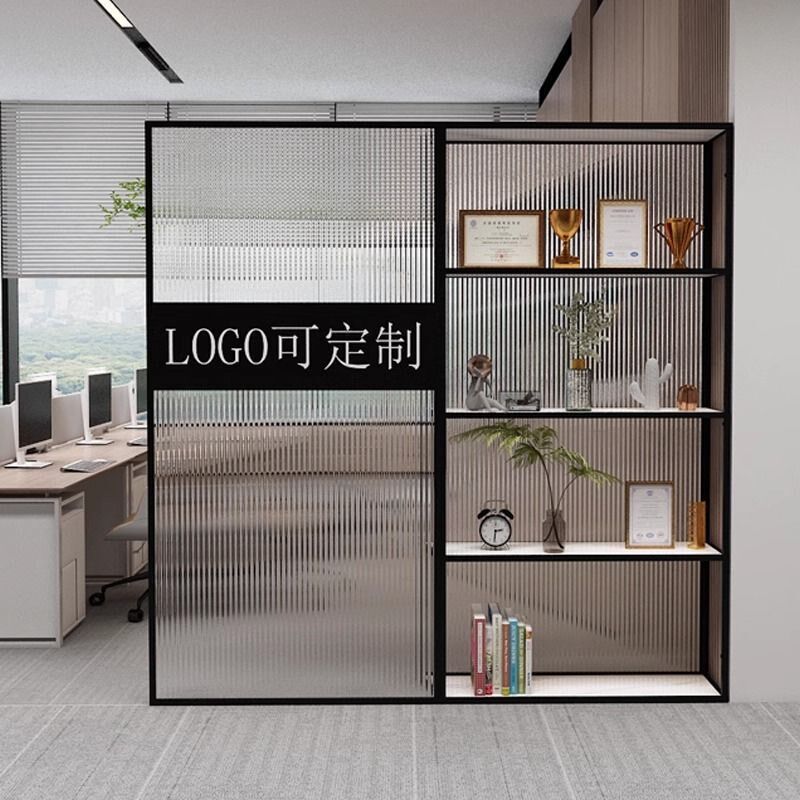 现代铁艺玻璃隔断形象墙r办公室入户玄关屏风装饰简约背景墙置物
