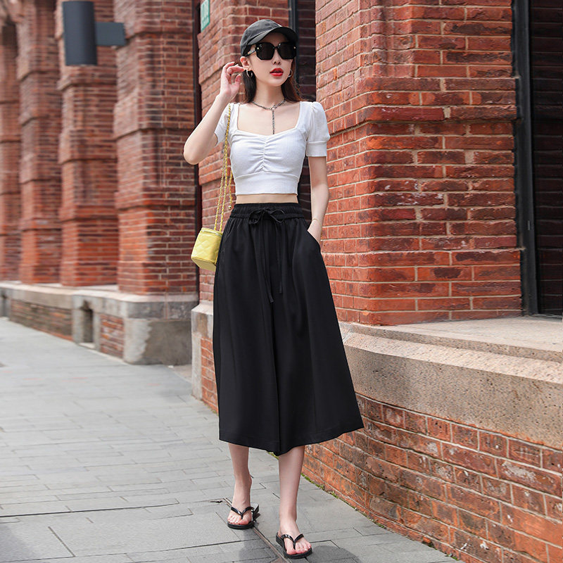 七分裙裤女夏2025新款小个子高腰大码胖mm垂坠休闲阔腿a字半身裙