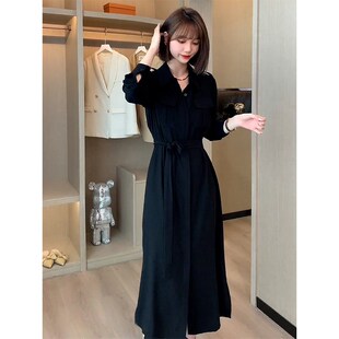 赫本风气质长裙胖mm高级感收腰打底黑色衬衫 法式 连衣裙子 新款 秋季