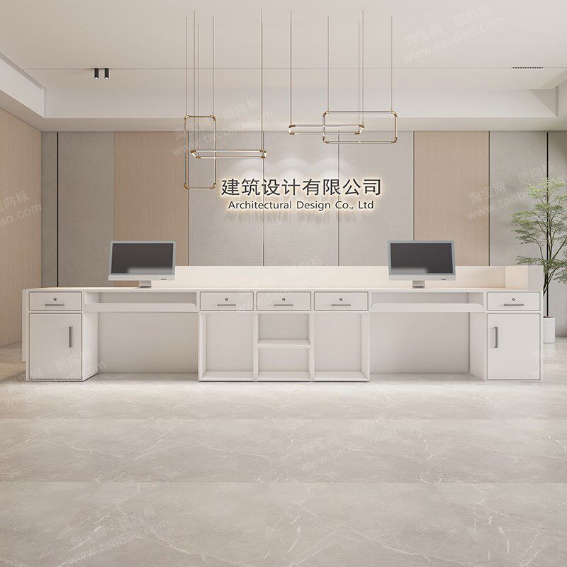 简约现代烤漆物业办公o室工作公司酒店大厅吧台柜前台桌接待收银