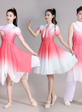 现代舞演出服装女连衣裙青春快板开场舞中学生合唱伴舞蹈表演红色