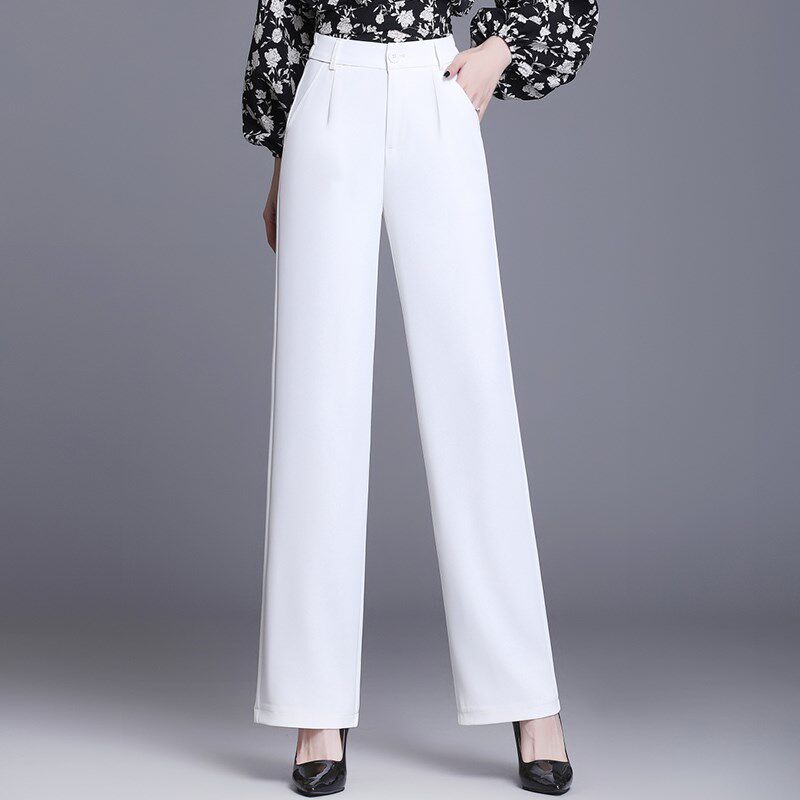 夏季新款阔腿裤女高腰宽松西装裤职业雪纺直筒裤冰丝薄款抗皱垂感