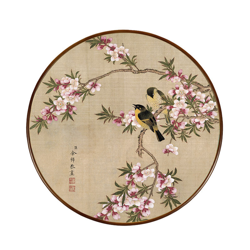 国画花鸟画圆形壁画有镜框中x式客厅背景墙装饰画餐厅卧室玄关挂