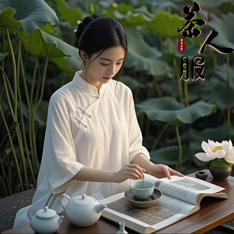 茶服女茶艺师服装覆古国风棉麻新款改良旗袍禅意上衣疗愈师工作服