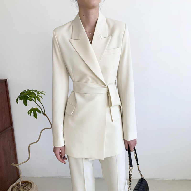 西装外套女2022春季新款高级感修身系带休闲小西服上衣职业套装女