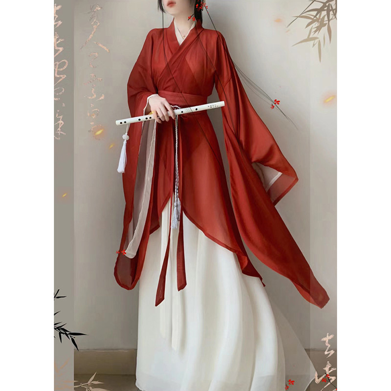 红色武侠女风汉服成人古装国风齐腰八破裙古风舞蹈演出服2024新款