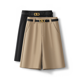 女夏季 中裤 2025新款 休闲西裤 时尚 外穿直筒短裤 简约高腰显瘦五分裤