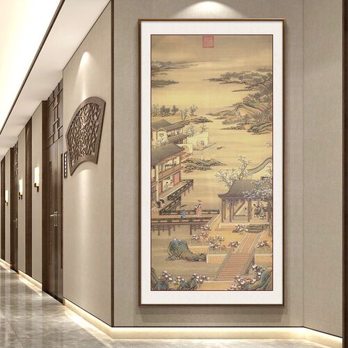 网红十二月令图 过道 中式u郎世宁玄关装饰画走廊入户挂画国画名