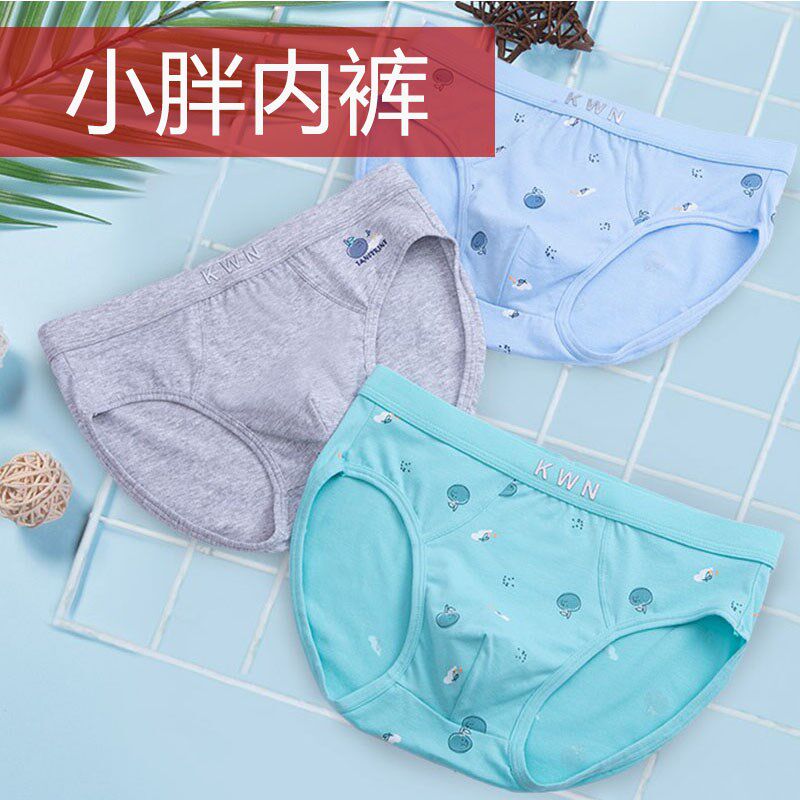 纯棉三条装小胖三角内裤加肥加大码胖男孩13学生胖子11-16胖童12