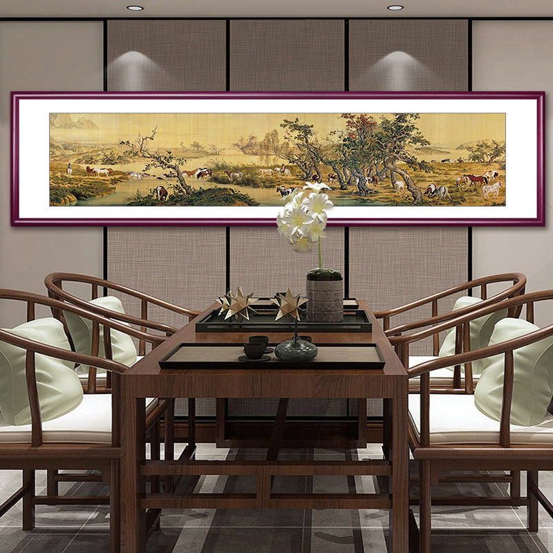 郎世宁百骏图国画中国十大名画客厅装饰画沙发R背景壁画办公室挂