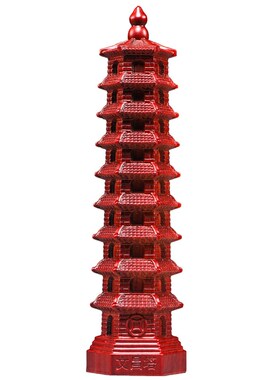 红色九层文昌塔摆件实木质雕刻9层文昌I塔红木家居玄关装饰工艺品
