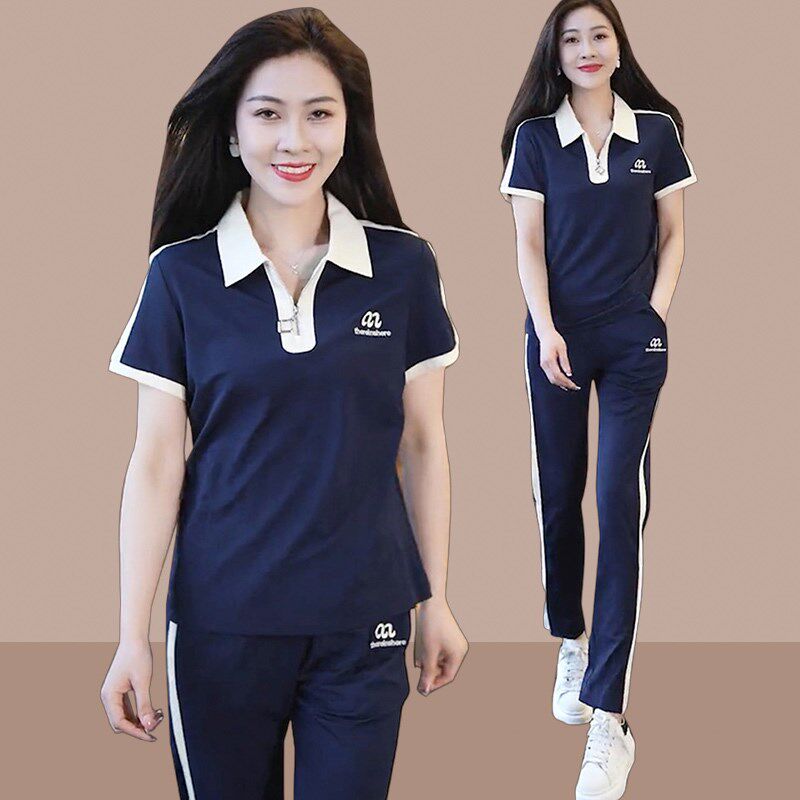 休闲运动服套装女士2024夏装新款小个子时尚减龄洋气短袖纯棉两件