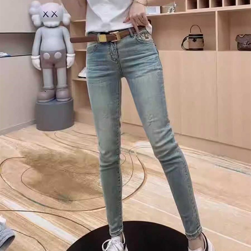 春季高腰小脚牛仔裤女2025春季大码修身百搭显瘦弹力小个子铅笔裤