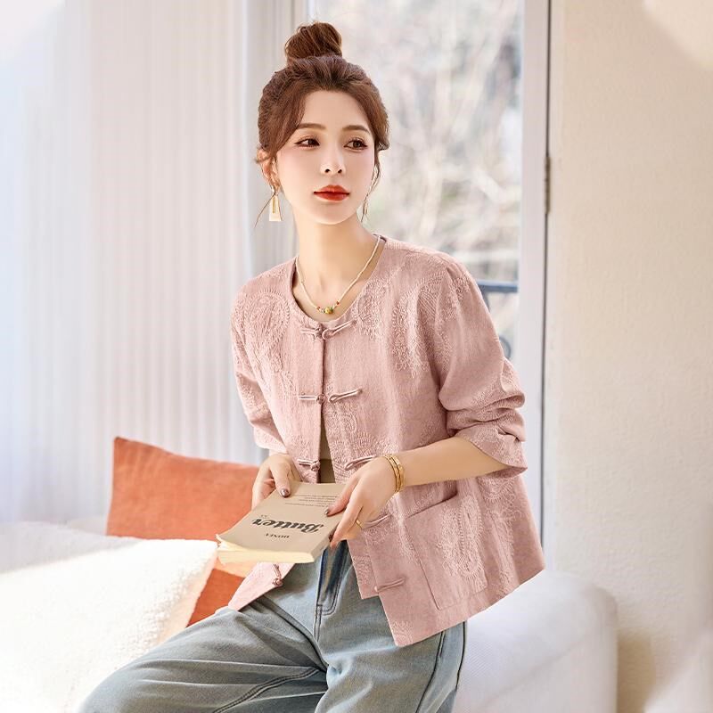 新中式国风女装棉麻刺绣短款外套女2025春秋新款盘扣改良唐装上衣