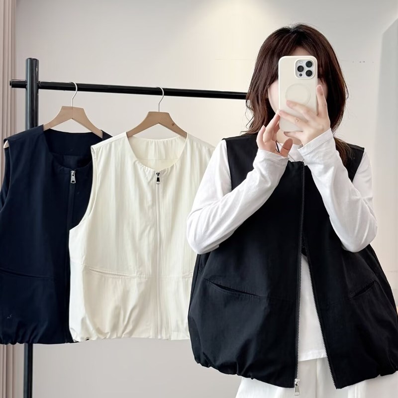 大码胖mm韩版极简风宽松显瘦马甲女2025秋季休闲百搭叠穿外套2505