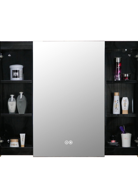 黑色不锈钢镜面柜智能p防雾浴室带灯镜柜挂墙式卫生间镜子厕所壁
