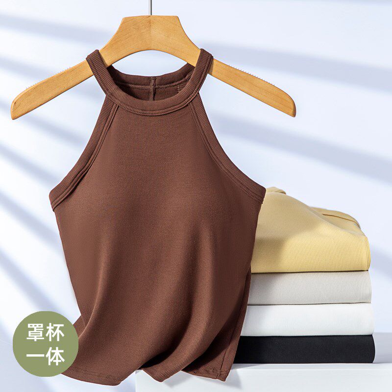 带胸垫罩杯一体式挂脖式美背吊带免穿文胸内衣内搭外穿打底背心女