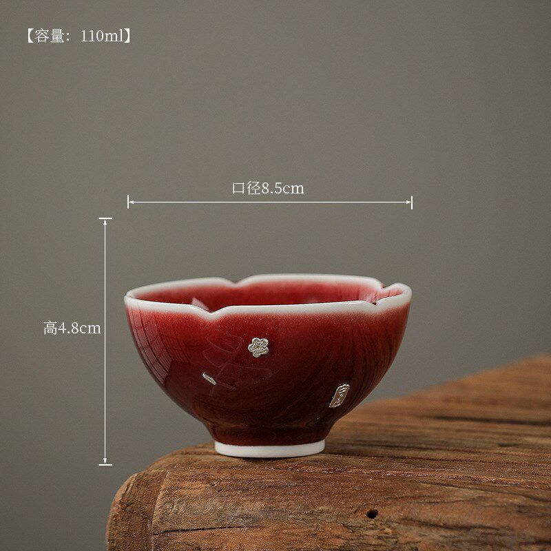 镶银郎红流苏主人杯茶杯陶瓷茶具个人单Q杯送长辈领导礼品