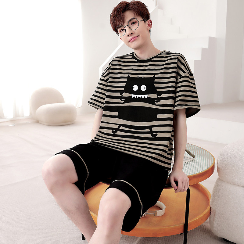 男士睡衣夏季纯棉短袖卡通青少年休闲夏天薄款全棉家居服学生大码