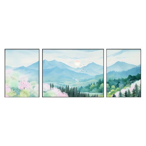 原木风日a式客厅装饰画现代简约小清新沙发背景墙壁画风景卧室挂
