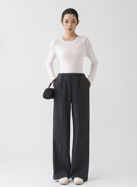 秋冬微喇西装裤女黑色弹力中高腰通勤休闲裤宽松直筒长裤TC10333