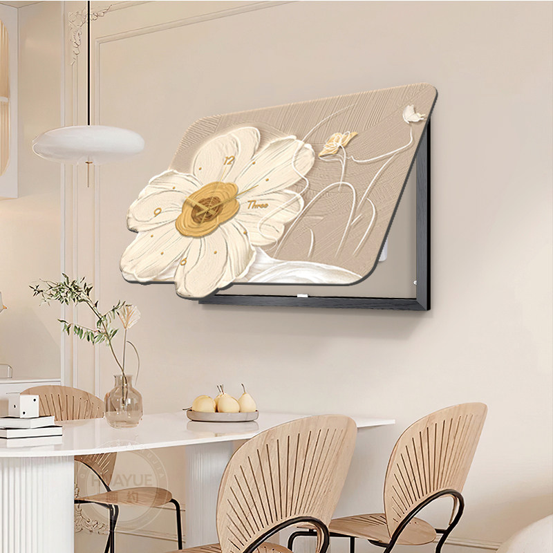 奶油风电表箱装饰画带钟表配电箱餐厅挂画立体花卉弱电箱遮挡壁画