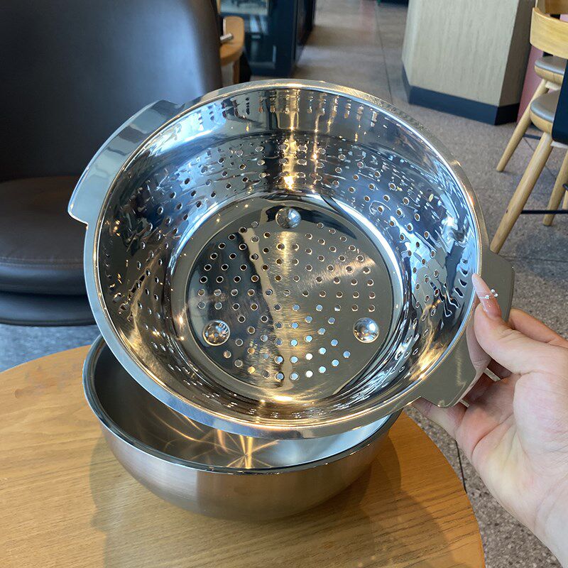 店主 304不锈钢镜光沥水篮 洗D菜滤水盆 圆形 水果滤水沥水