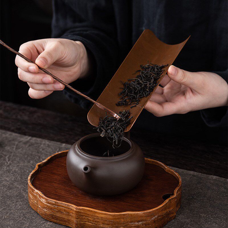 手工仿古紫铜茶则四件套茶荷茶夹B茶叶勺子取茶分茶器茶道配件套
