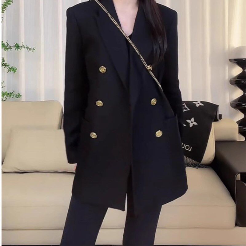 美拉德轻奢高级西装外套女春秋季韩版休闲炸街流行气质西服女黑